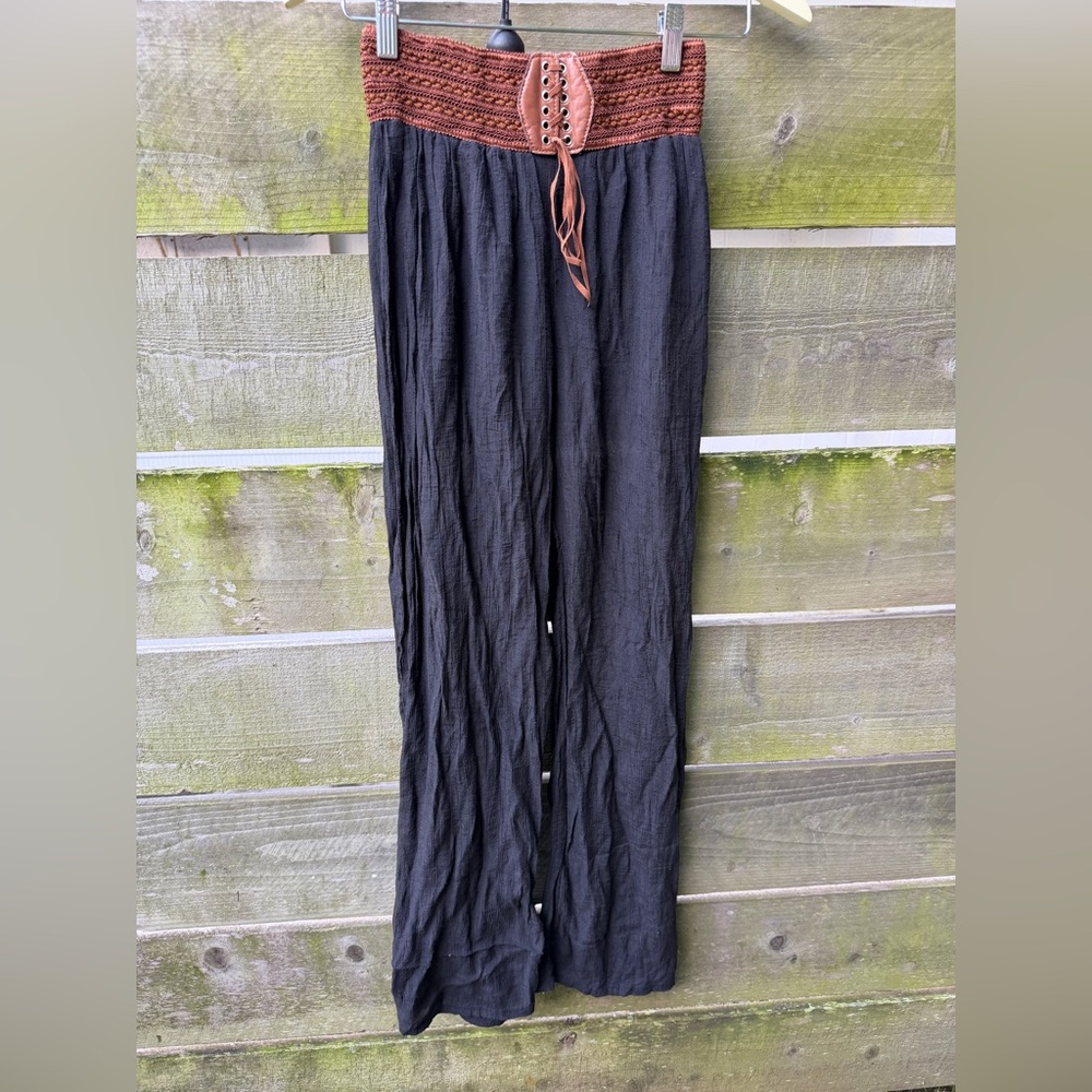 Y2K 90s Gauze Tie Waist Hipster Wideโ Leg Hippie Boho Bohemian Pants Festival